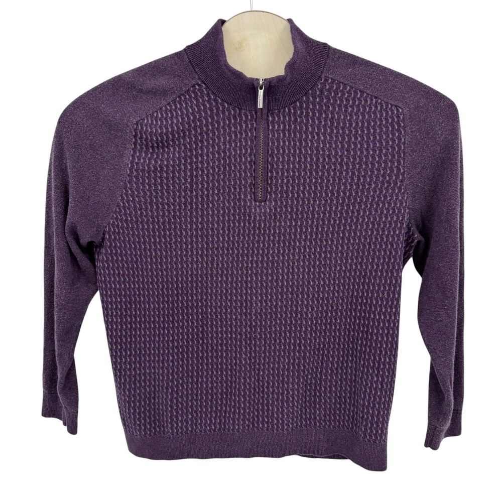 Tommy Bahama Pullover Mens M Purple Quarter Zip Cotton Tencel Textured Knit Fall